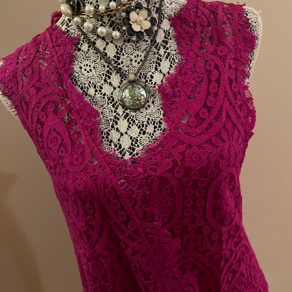 NWT FREE PEOPLE "HEART IN TWO" PINK LACE MINI DRESS XS - Picture 8 of 12